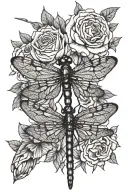 one dragonfly, roses  tattoo design idea