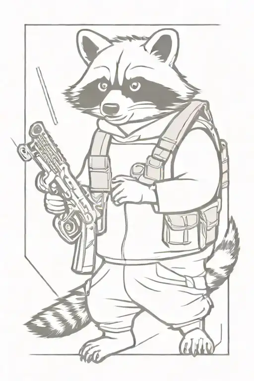 tactical racoon holding gun tattoo design idea