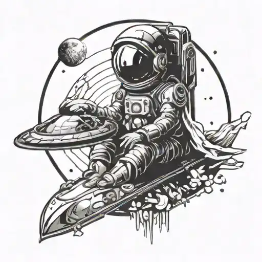 space and computer chip and peaceful zen christian tattoo design idea