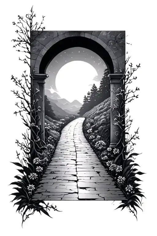 Pathway from darkness to sunlight tattoo design idea