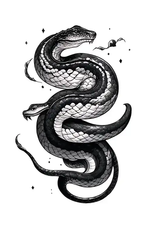Black Mamba around forearm sleeve, with dark japan clouds in free space between body parts tattoo design idea