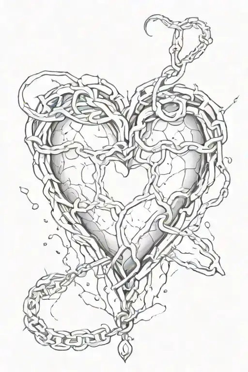 melting heart with fine, faded lines and a wire chain around it. tattoo design idea