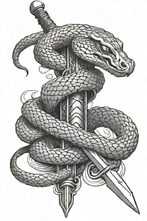 snake wrapped around the handle of a sword tattoo design idea