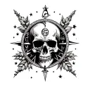 negative masonnic tattoo with skull, stars, compass and acacia full black tattoo design idea