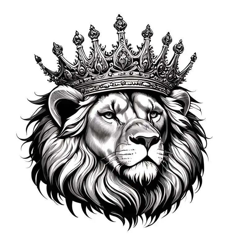 Lion with King Crown tattoo design idea