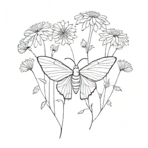 moth surrounded by dandelions tattoo design idea