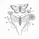 moth surrounded by dandelions tattoo design idea