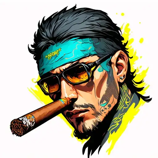 cyberpunk 2077 smoking cigar tattoo design idea