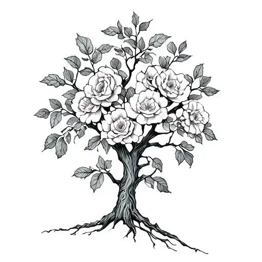 german oak tree and cherokee roses intertwined tattoo design idea