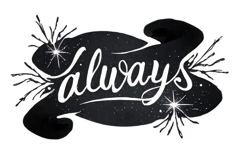 I want a tattoo design of "always" written in Snape's handwriting with magical sparkle at the end on real skin tattoo design idea