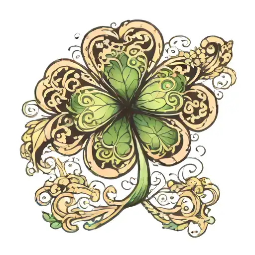 a four leaf clover but on top of the each clover its written in left to write order fame,family, confidence,hardworking  tattoo design idea