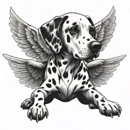 dalmatian dog with wings spread wide tattoo design idea
