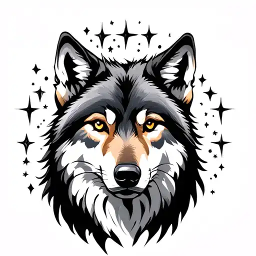 wolf and stars tattoo design idea