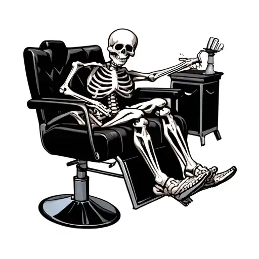 skeleton in a barber chair tattoo design idea