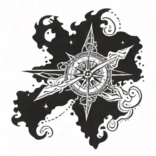 compass, alpha omega logo tattoo design idea