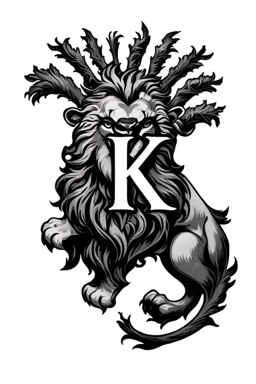 lion heart with K initial tattoo tattoo design idea