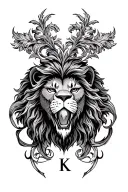 lion heart with K initial tattoo tattoo design idea