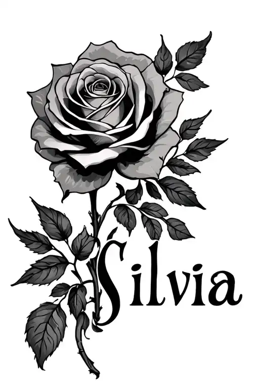 name "Silvia" and roses tattoo design idea