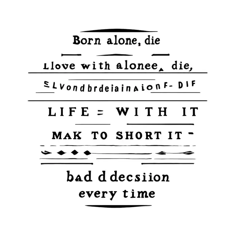 words "Born alone, die alone, live with self condemnation die with it,  life to short make that bad decision every time" tattoo design idea