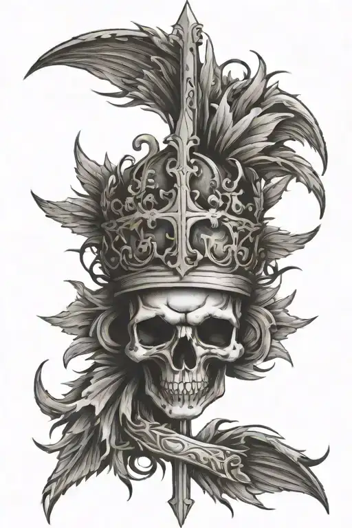 Holy cross wrapped thorn crown angel wings tattoo design idea