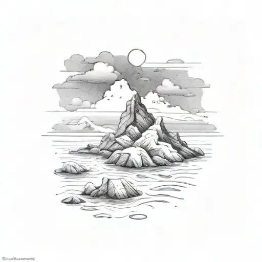 mountain, rocks, sea waves tattoo design idea