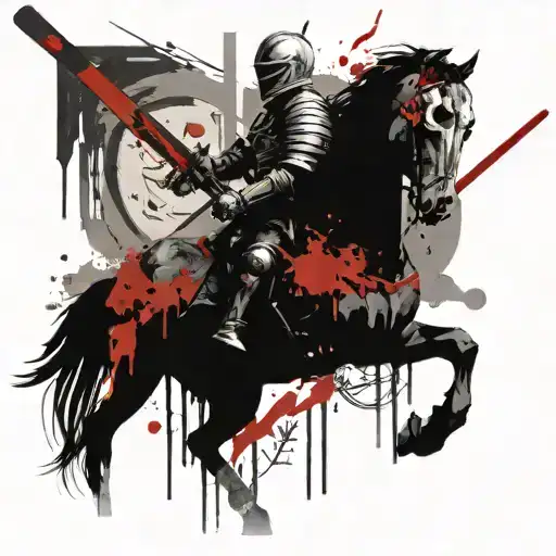 Knight with sword shield and skull tattoo design idea