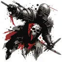 Knight with sword shield and skull tattoo design idea