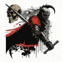 Knight with sword shield and skull tattoo design idea