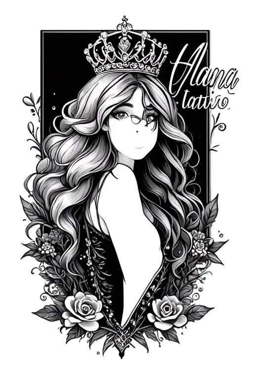 Alana name in script with princess theme tattoo tattoo design idea