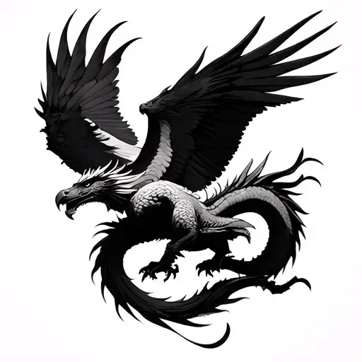 black east dragon and flying eagle merged tattoo design idea