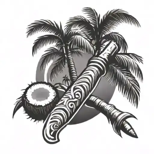 cane knife and coconut tree tattoo design idea