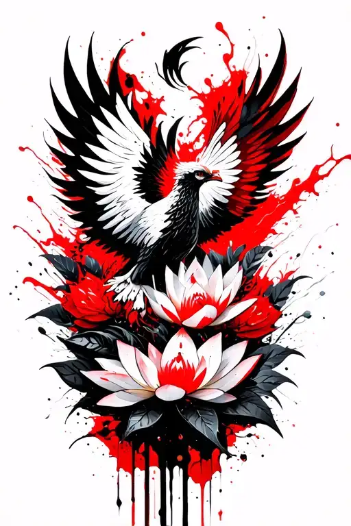 phoenix rising with lotus flowers wrapping tattoo design idea