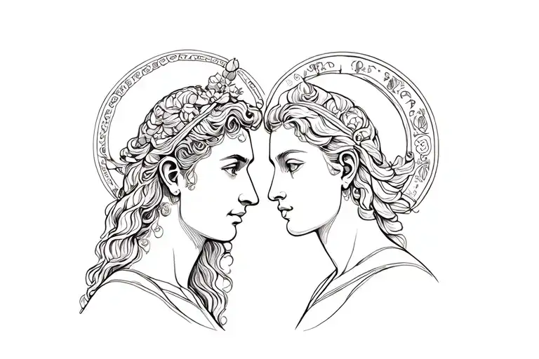 Aquarius man and gemini woman zodiac sign together symbolizing marriage tattoo design idea
