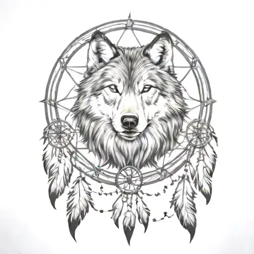 Wolf Dreamcatcher tattoo design idea