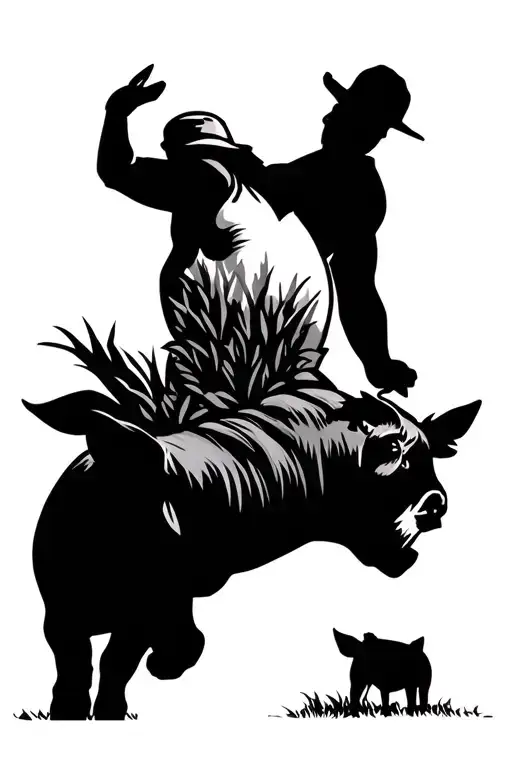Iowa outline with corn field, pigs, rodeo, wrestling tattoo design idea