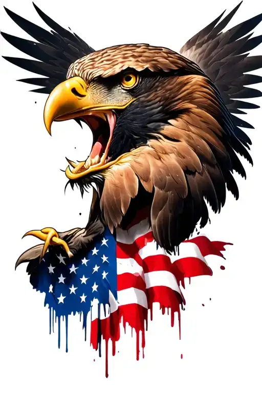 distressed American flag screaming eagle head tattoo design idea