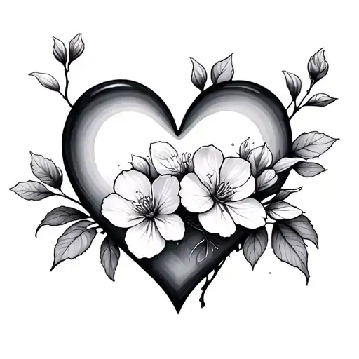 heart with cherry blossoms  tattoo design idea
