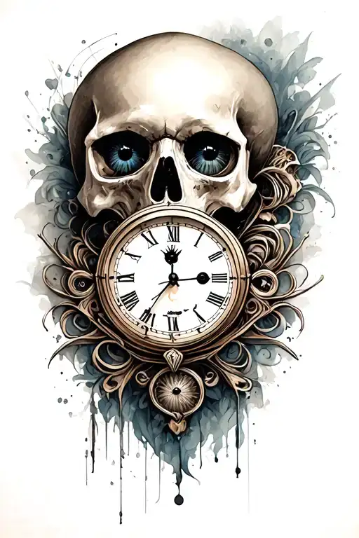 skull, clock ,eye tattoo design idea