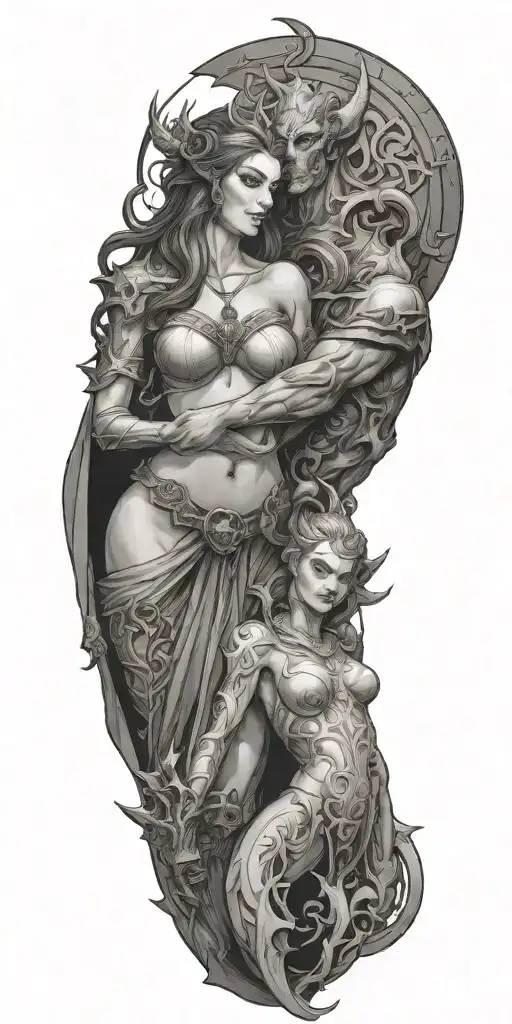 inarius and lilith diablo iv video game tattoo design idea