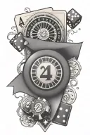 gambling theme arm sleeve with dice and roulette wheel and lucky number 24 tattoo design idea