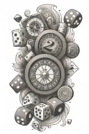 gambling theme arm sleeve with dice and roulette wheel and lucky number 24 tattoo design idea