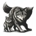 wolf protecting cub with looking menacing tattoo design idea