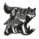 wolf protecting cub with looking menacing tattoo design idea