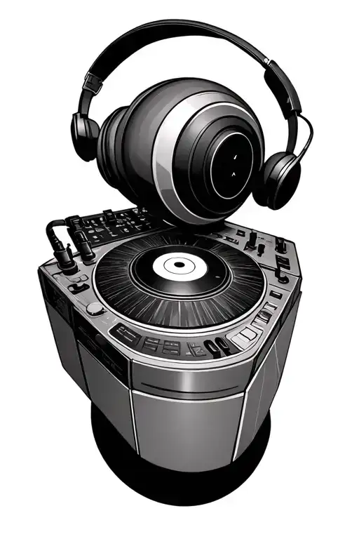 the orb dj deck with headphones tattoo design idea