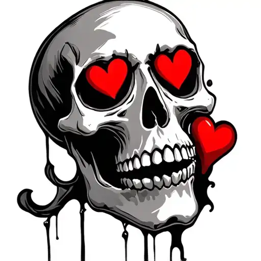 skull with heart eyes tattoo design idea