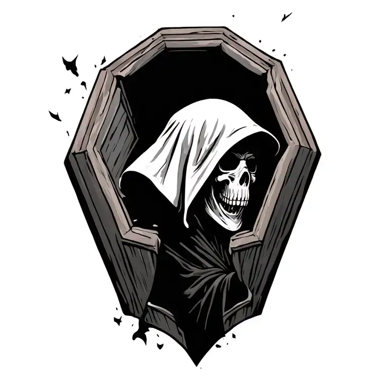 grim reaper coming out of a coffin  tattoo design idea