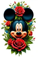 tree Mickey Mouse rose intertwined symbolizing grief tattoo design idea