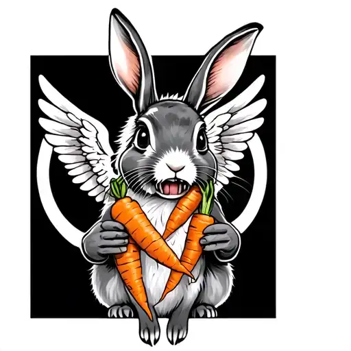 hare with wings carrots in the teeth and on the hands tattoo design idea