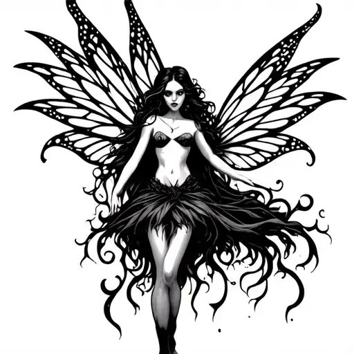 small, extreme fine line, sketchy design, dark, fairy woman scary tattoo design idea