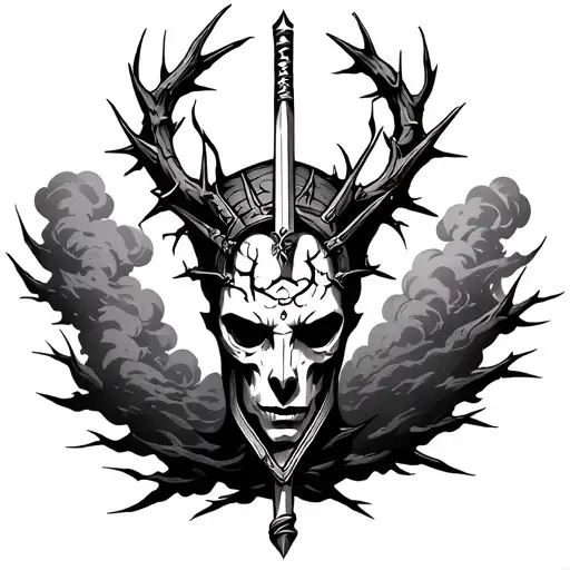 half sleeve with text, god gives his toughest battles to his toughest soldiers and clouds and the thorn headpiece around tattoo design idea